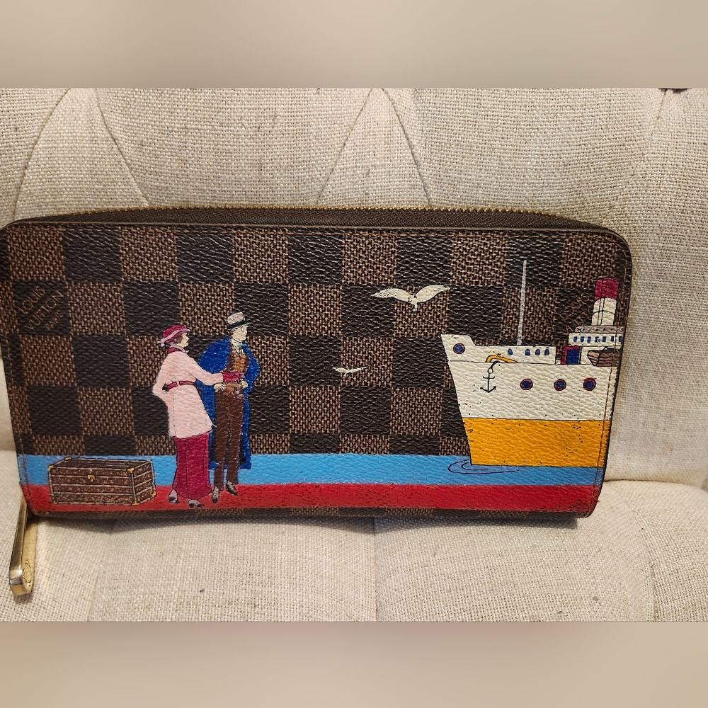 AUTHENTIC LOUIS VUITTON DAMIER EBENE ILLUSTRE PACIFIC CRUISE ZIPPY WALLET